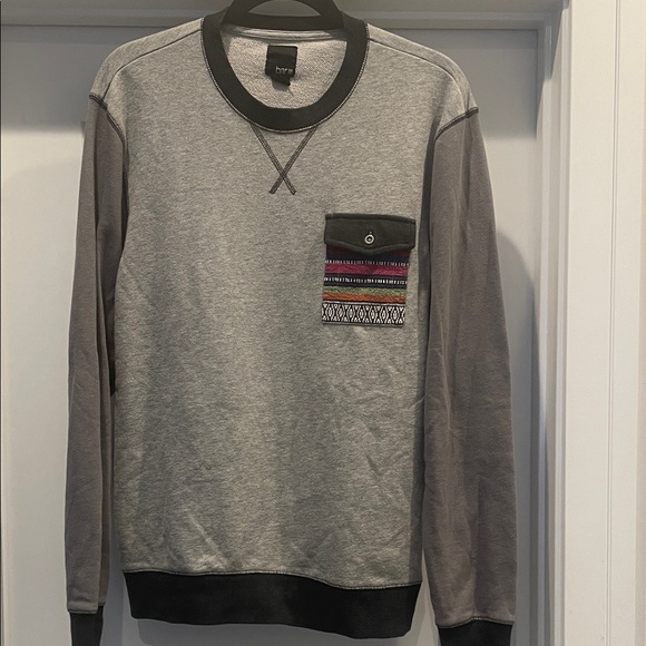 Bar III Men's Gray Crewneck Sweater with Patterned Pocket - Picture 1 of 5
